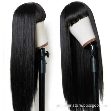 Black Wig with Bangs Long Straight Heat Resistant Synthetic Wig Natural Hair Wigs for Black Women 26 inches